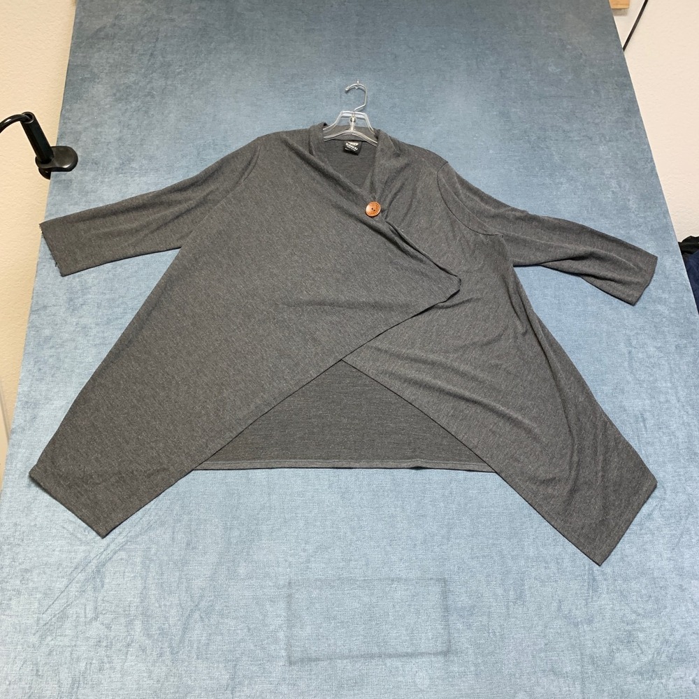 Bobeau Asymmetrical Wrap Cardigan Womens Heather Grey One Button Long Sleeve